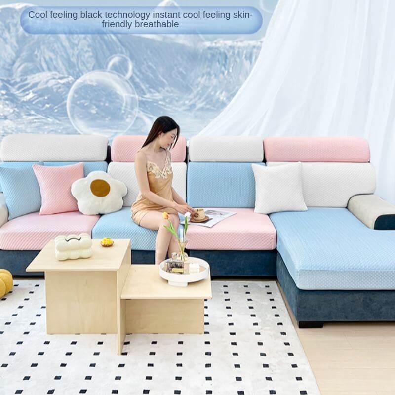 2024 summer new anti cat scratch elastic ice silk sofa cover