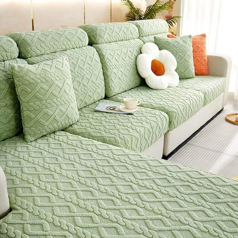 Jacquard flannel sofa cover, all inclusive universal for L-shaped sofa, anti-cat scratching and non-slip models