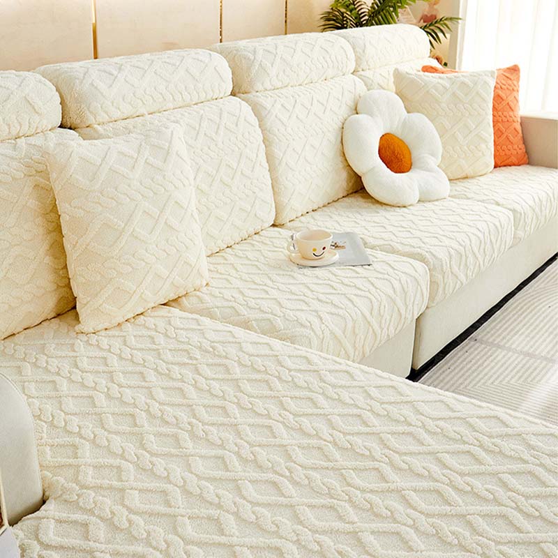 Jacquard flannel sofa cover, all inclusive universal for L-shaped sofa, anti-cat scratching and non-slip models