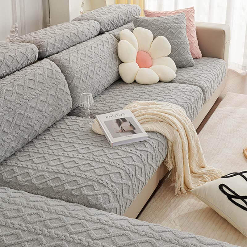 Jacquard flannel sofa cover, all inclusive universal for L-shaped sofa, anti-cat scratching and non-slip models