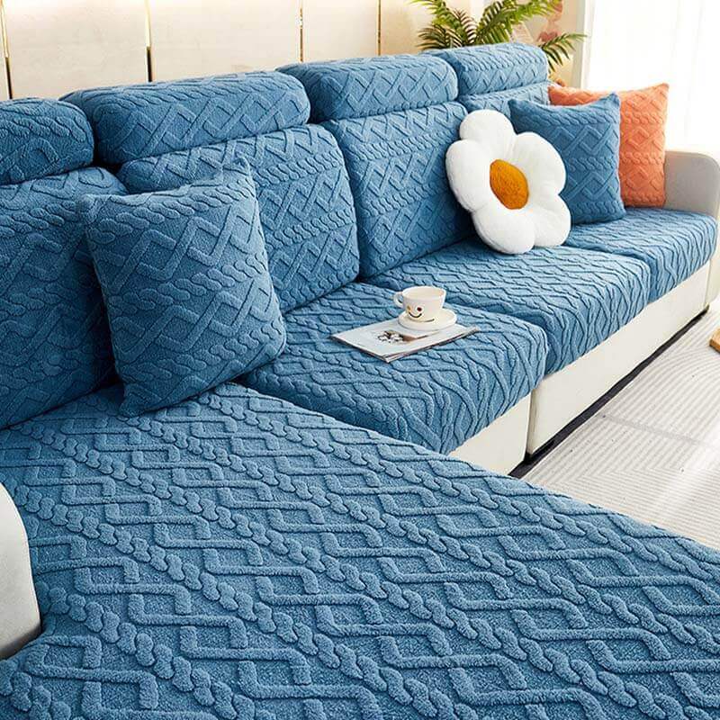 Jacquard flannel sofa cover, all inclusive universal for L-shaped sofa, anti-cat scratching and non-slip models