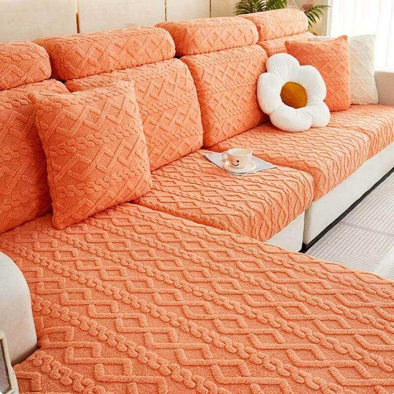 Jacquard flannel sofa cover, all inclusive universal for L-shaped sofa, anti-cat scratching and non-slip models