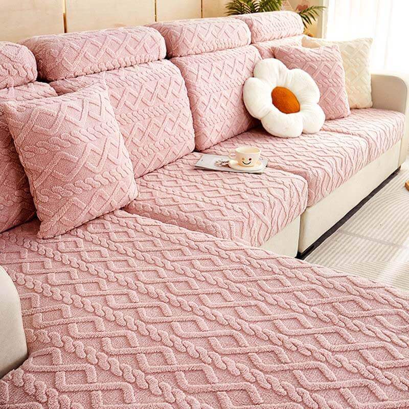 Jacquard flannel sofa cover, all inclusive universal for L-shaped sofa, anti-cat scratching and non-slip models