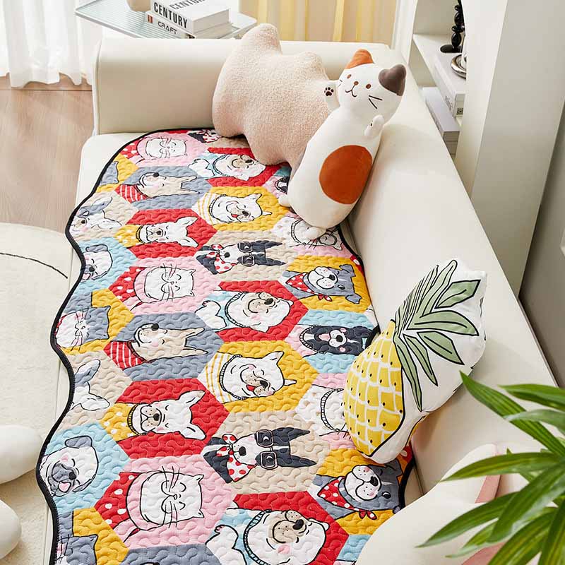 Funny Cotton Protective Couch Cover - Dog & Cat Puzzle