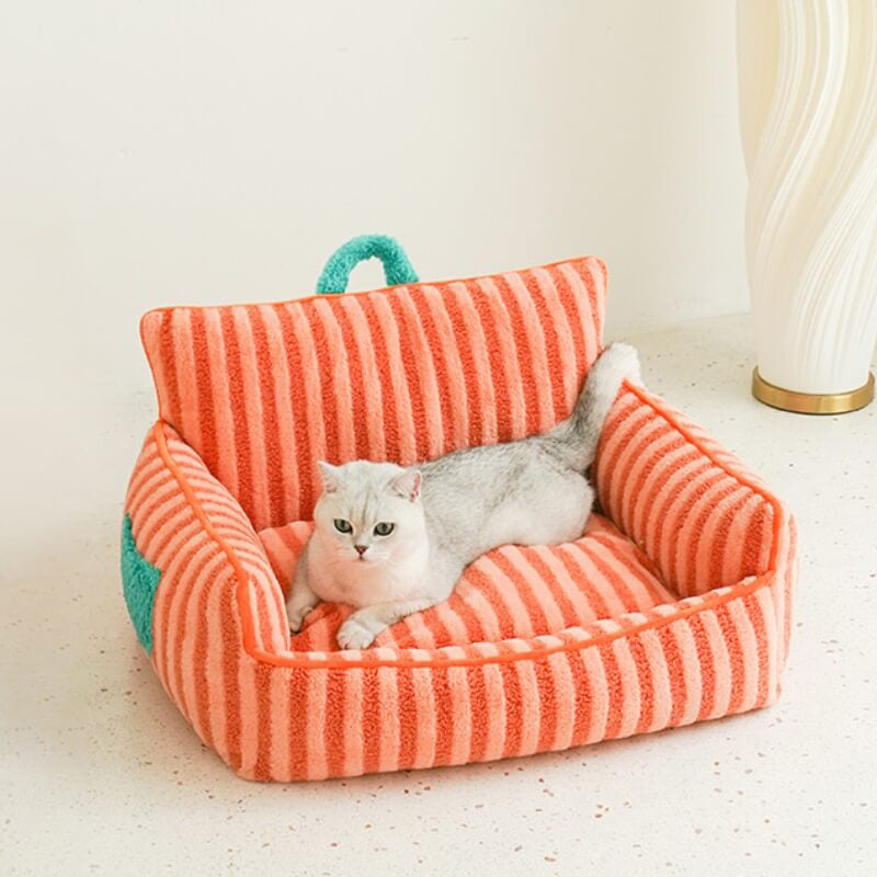 Striped Furry Pet Sofa Cat Soft Bed